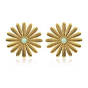 σκουλαρίκια σε σχήμα μαργαρίτας με τυρκουάζ πέτρα