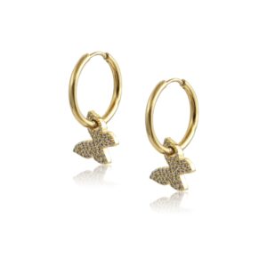 σκουλαρίκια επιχρυσωμένα με διπλή όψης πεταλούδα και ζιργκόν