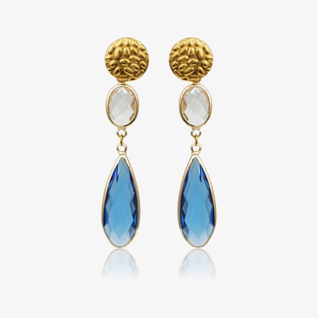 σκουλαρίκια επιχρυσωμένα με μπλε και λευκό κρύσταλλο