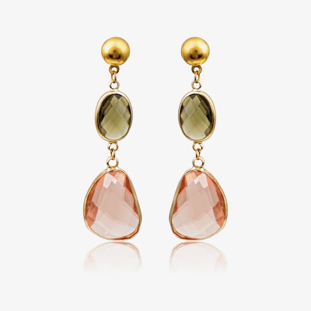 επιχρυσωμένα σκουλαρίκια με κρύσταλλα με πορτοκαλί και καφέ κρύσταλλα