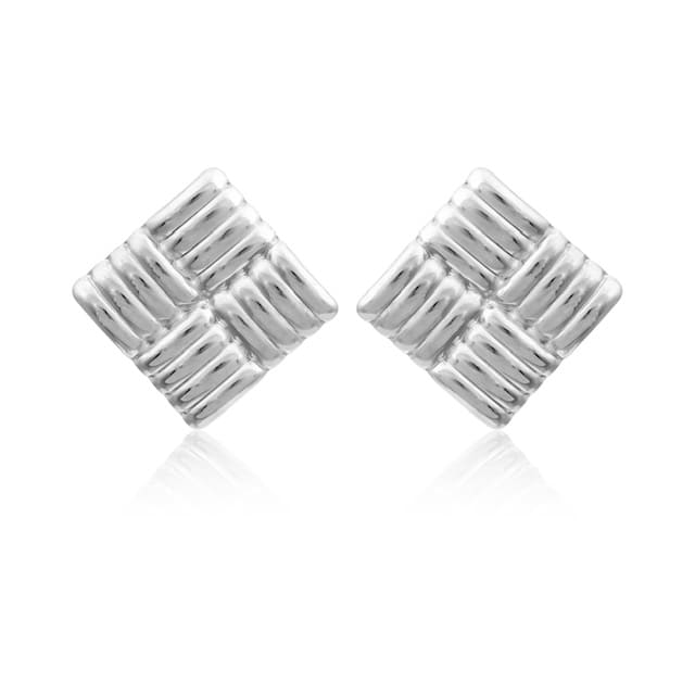σκουλαρίκια τετράγωνα με γραμμές σε ασημί χρώμα