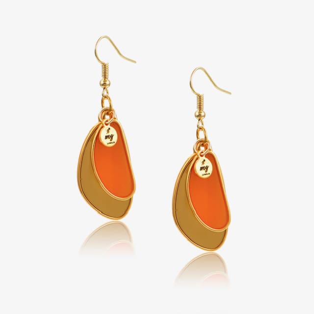 σκουλαρίκια επιχρυσωμένα με βιτρώ σε πορτοκαλί και καφέ