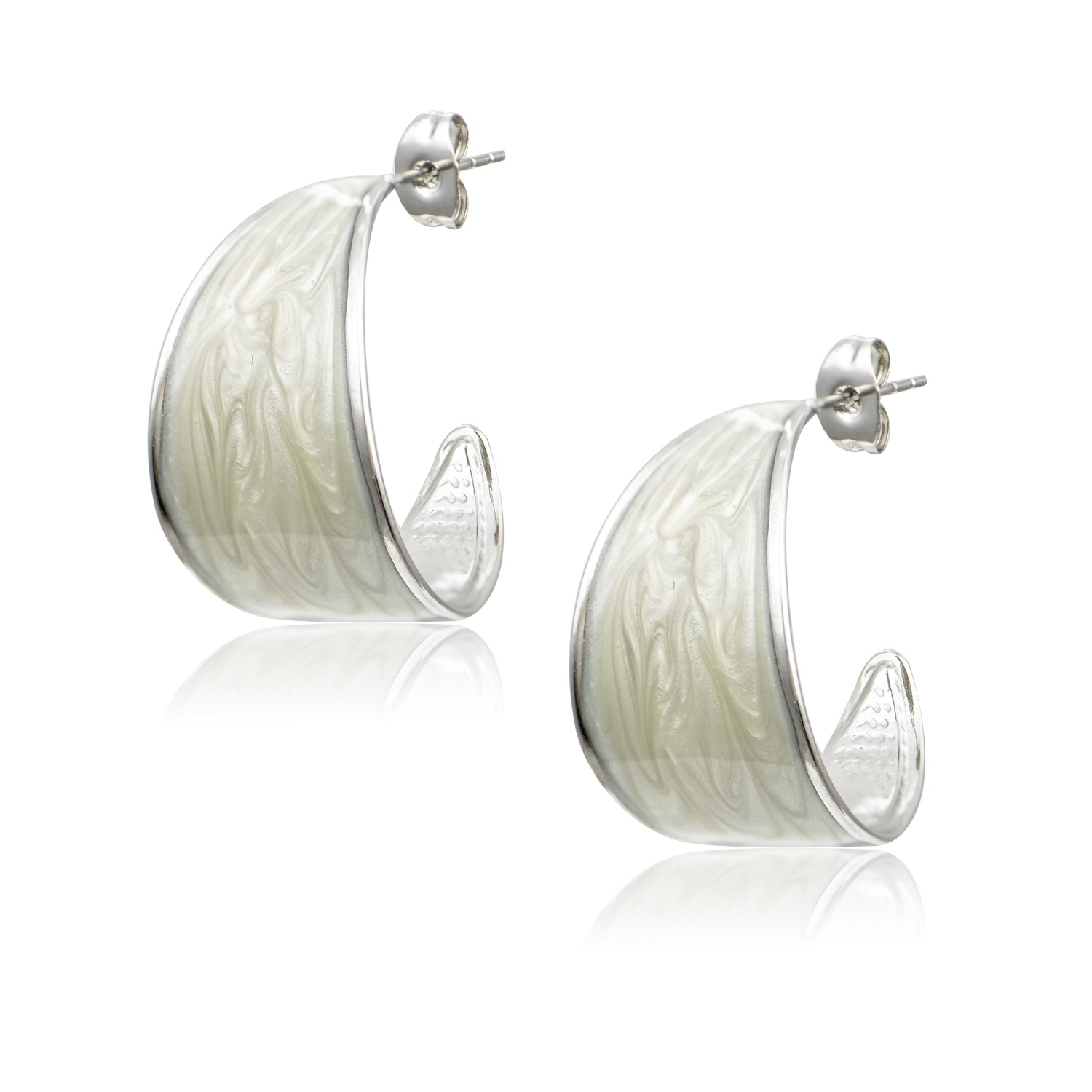 σκουλαρίκια κρίκοι ασημένια με άσπρο σμάλτο