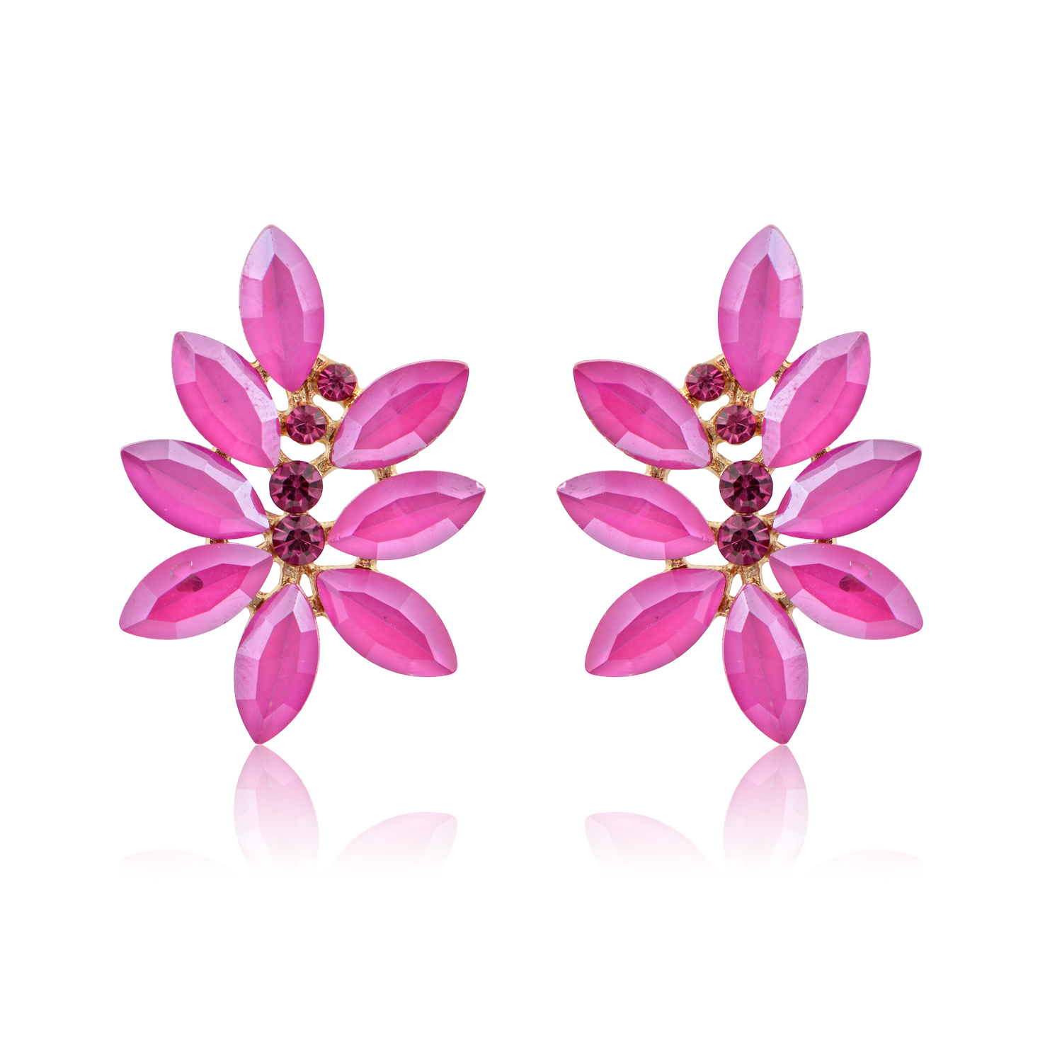 Σκουλαρίκια επιχρυσωμένα φούξια με κρύσταλλα και ζιργκόν