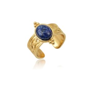 δαχτυλίδι ατσάλινο επιχρυσωμένο με lapis lazouli