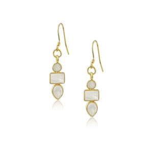 σκουλαρίκια ασημένια επιχρυσωμένα με ημιπολύτιμο λίθο φεγγαρόπετρας