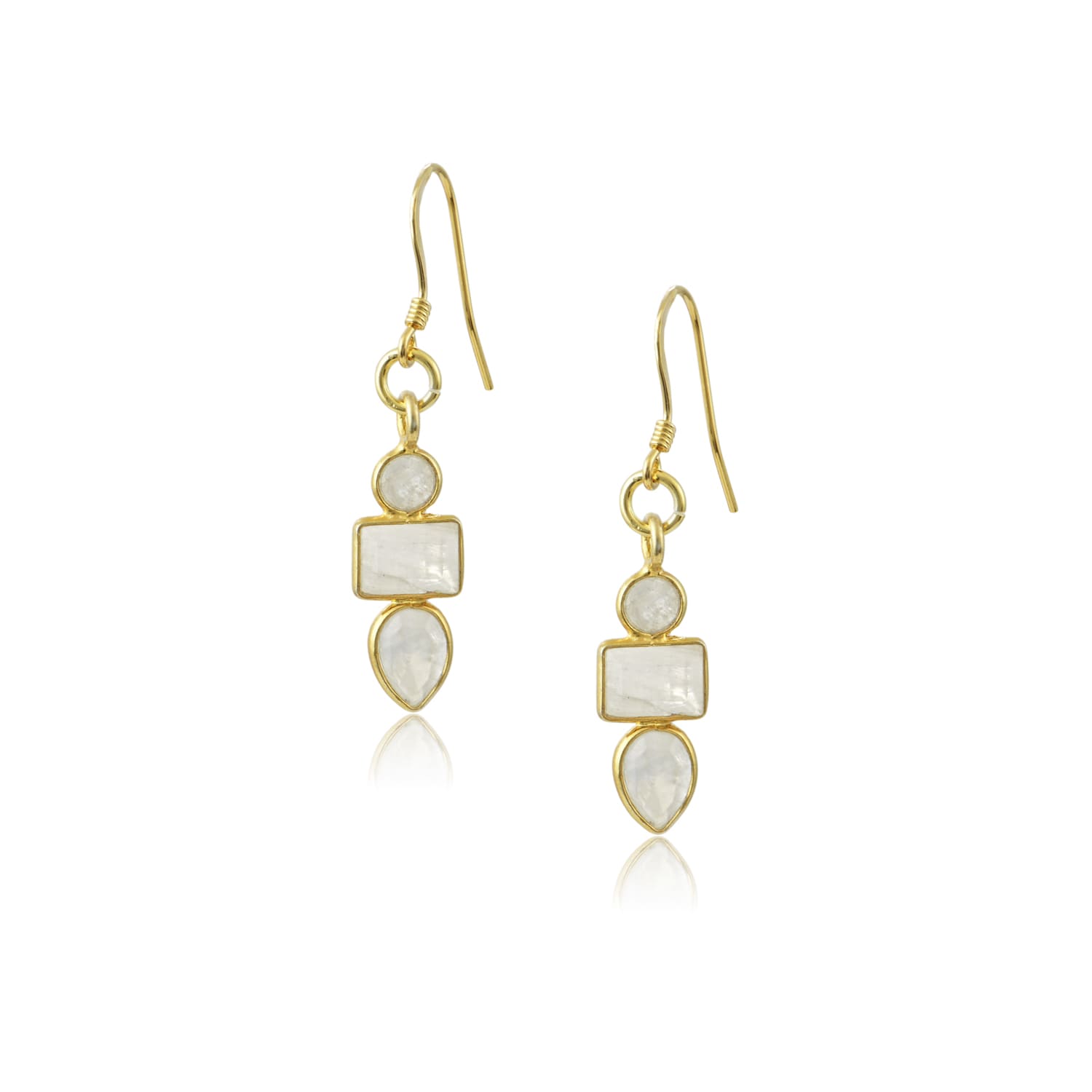 σκουλαρίκια ασημένια επιχρυσωμένα με ημιπολύτιμο λίθο φεγγαρόπετρας