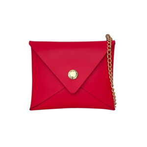 δερμάτινο πορτοφολάκι με χρυσή αλυσίδα σε magenta