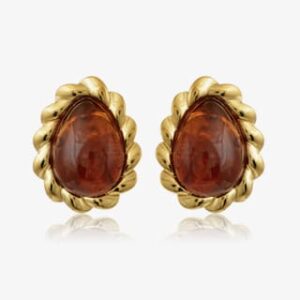 EMBER σκουλαρίκια ατσάλινα χρυσά με κεχριμπαρένιας όψης πέτρα MG Jewels