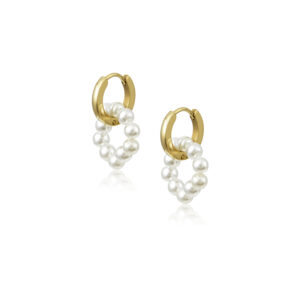 MG Jewels Ismini - Επίχρυσα ατσάλινα mini hoops σκουλαρίκια με μαργαριτάρια πέρλες