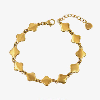 MG Jewels Luana - Ατσάλινο χρυσό βραχιόλι με τετράφυλλα στοιχεία τύχης