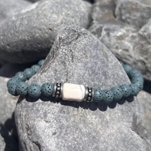 Ανδρικό Ελαστικό Βραχιόλι με gemstones ημιπολύτιμους λίθος λάβα και χαολίτη