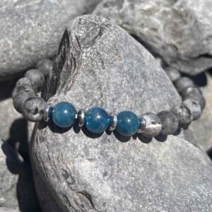 Ανδρικό Χειροποίητο Ελαστικό Βραχιόλι με gemstones λαρβικιτη και απατίτη